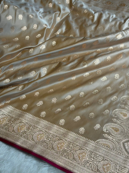 Floral boota Satin katan Silk Saree In Tusser Shades SK12