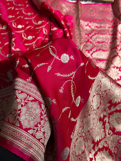 Cross Rani Shades Banarasi Jaal Pattern Floral Minakari Mashru Silk Saree MSM-103