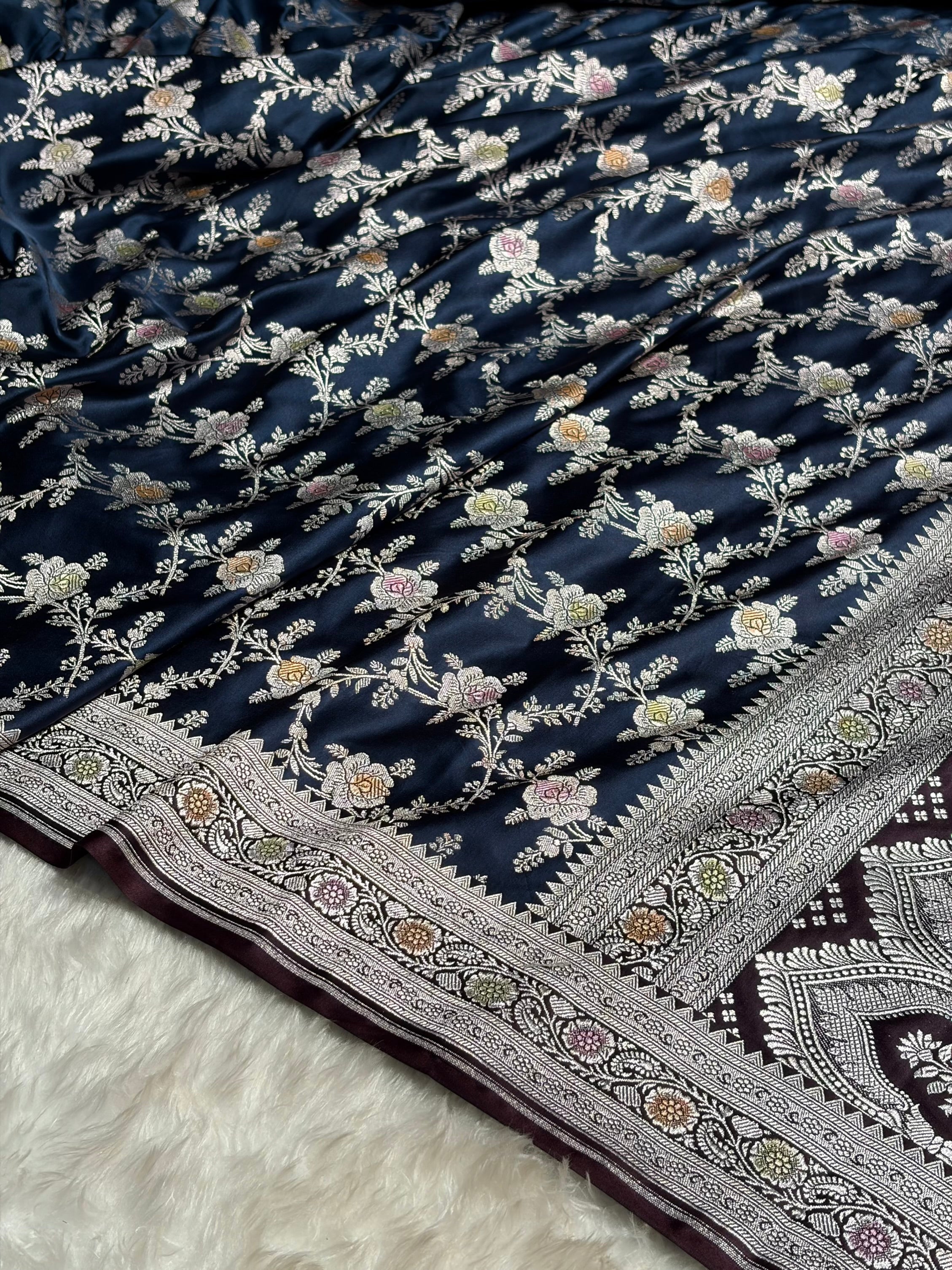 Purple Shades Banarasi Minakari Floral Jaal Mashru Silk Saree MS28