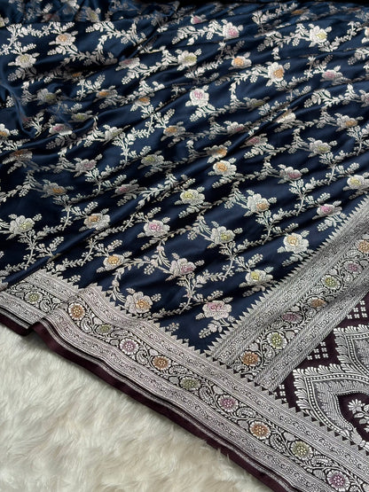 Purple Shades Banarasi Minakari Floral Jaal Mashru Silk Saree MS28