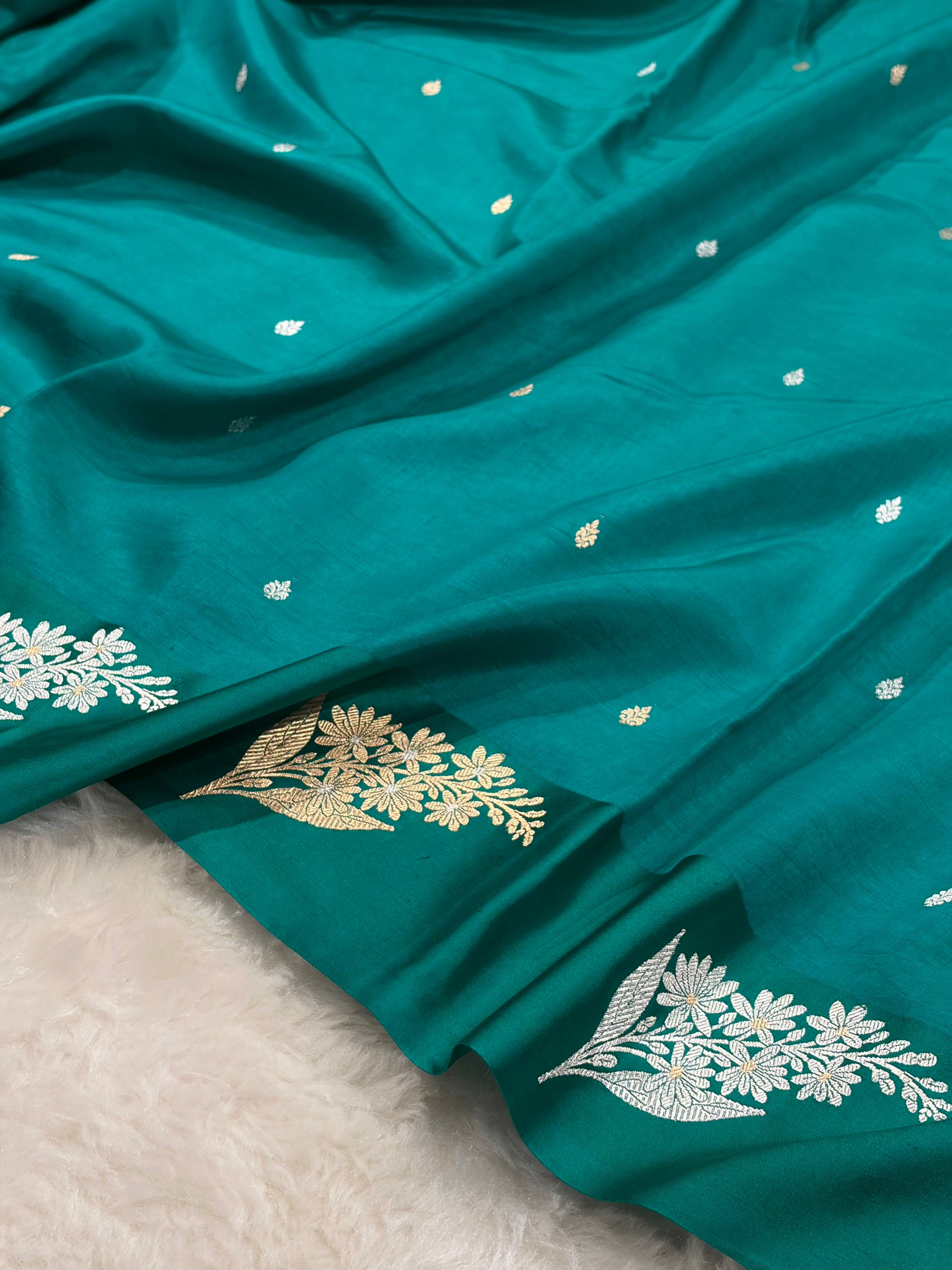 Banarasi Rama Shades Meena Boota Handwoven Pure Katan Paper Silk RM-73