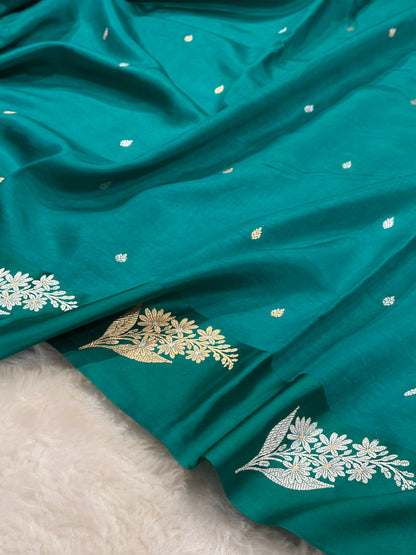 Banarasi Rama Shades Meena Boota Handwoven Pure Katan Paper Silk RM-73