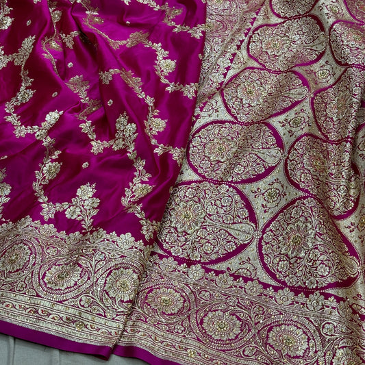 Rani Katan Silk Saree with Ari and Stone Work