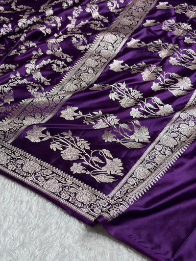 Banarasi Floral Jaal Pattern in Purple Shades Floral Mashru Silk Saree MCS104
