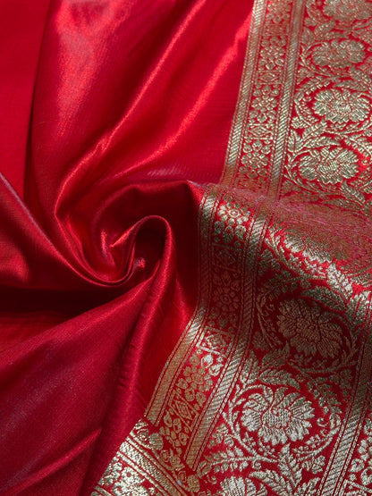 Ruby Red Shades Banarasi Satin Silk Saree SS32