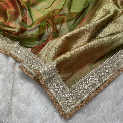 Semi Pure Tissue Silk Saree with Heavy Gotta Patti in mehandi green Shades TGP11