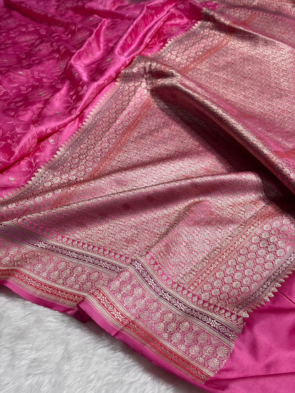 Baby Pink Shades Minakari Tanchoi Floral Booti Mashru Silk Saree MS59