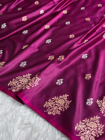 Wine Shades Banarasi With Floral Border Mashru Silk Saree MSM-126