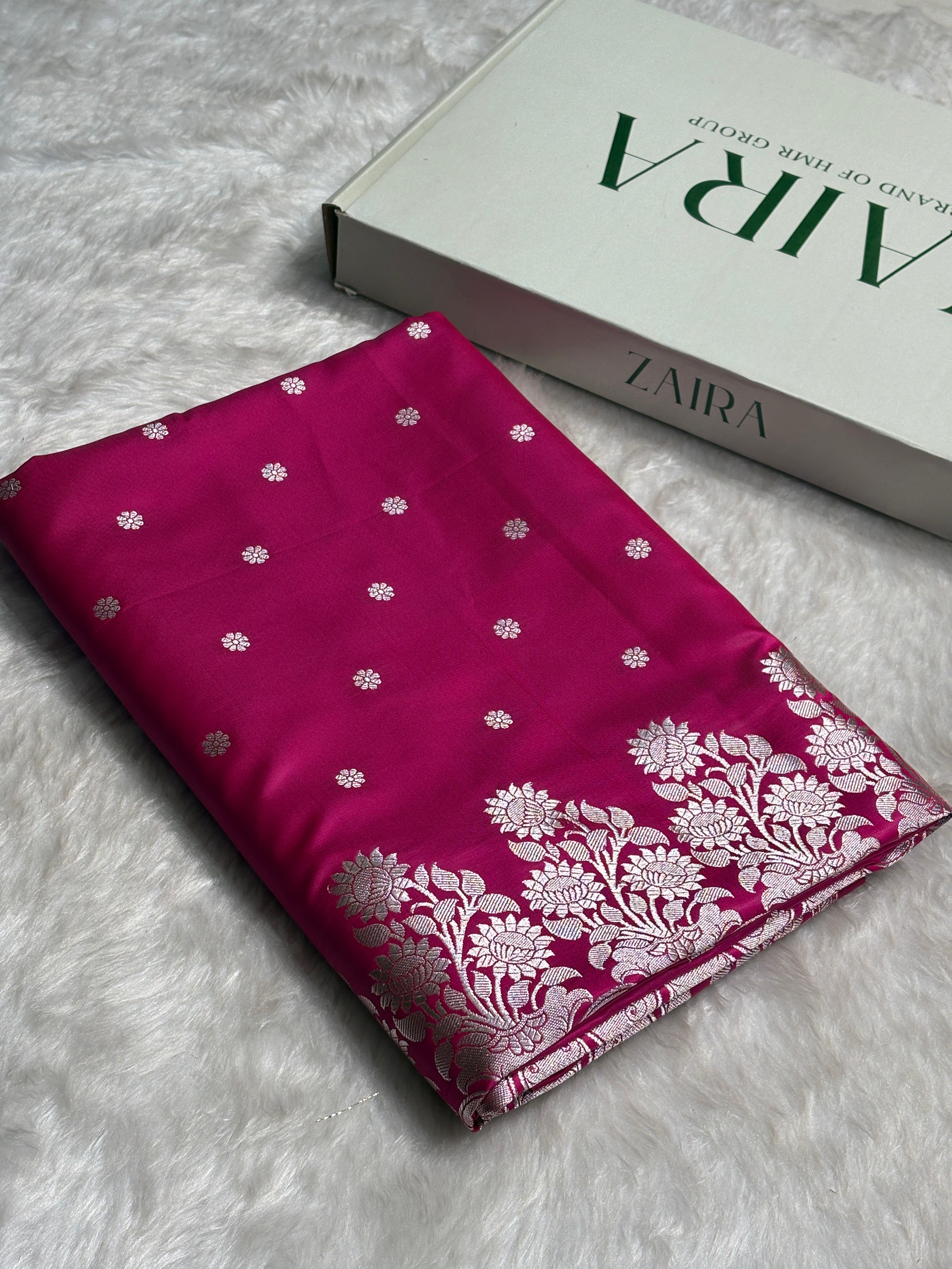 Pink Floral Boota With Floral Border Mashru Silk Saree MSM 79