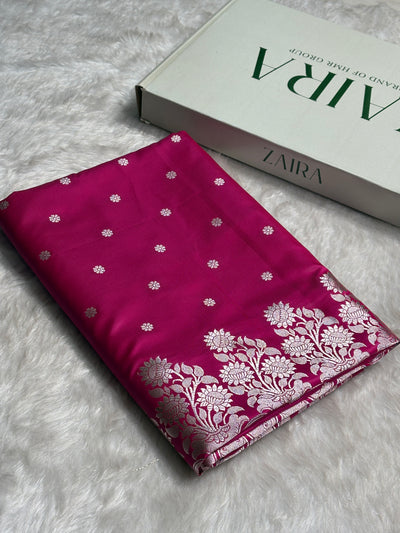 Pink Floral Boota With Floral Border Mashru Silk Saree MSM 79