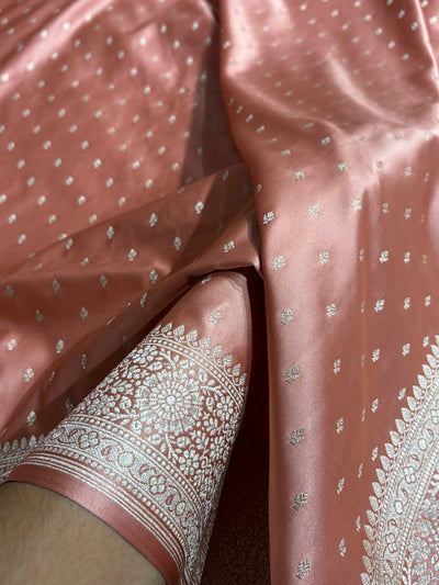 Peach Shades Banarasi With Floral Booti Pattern Mashru Silk Saree MSM-133