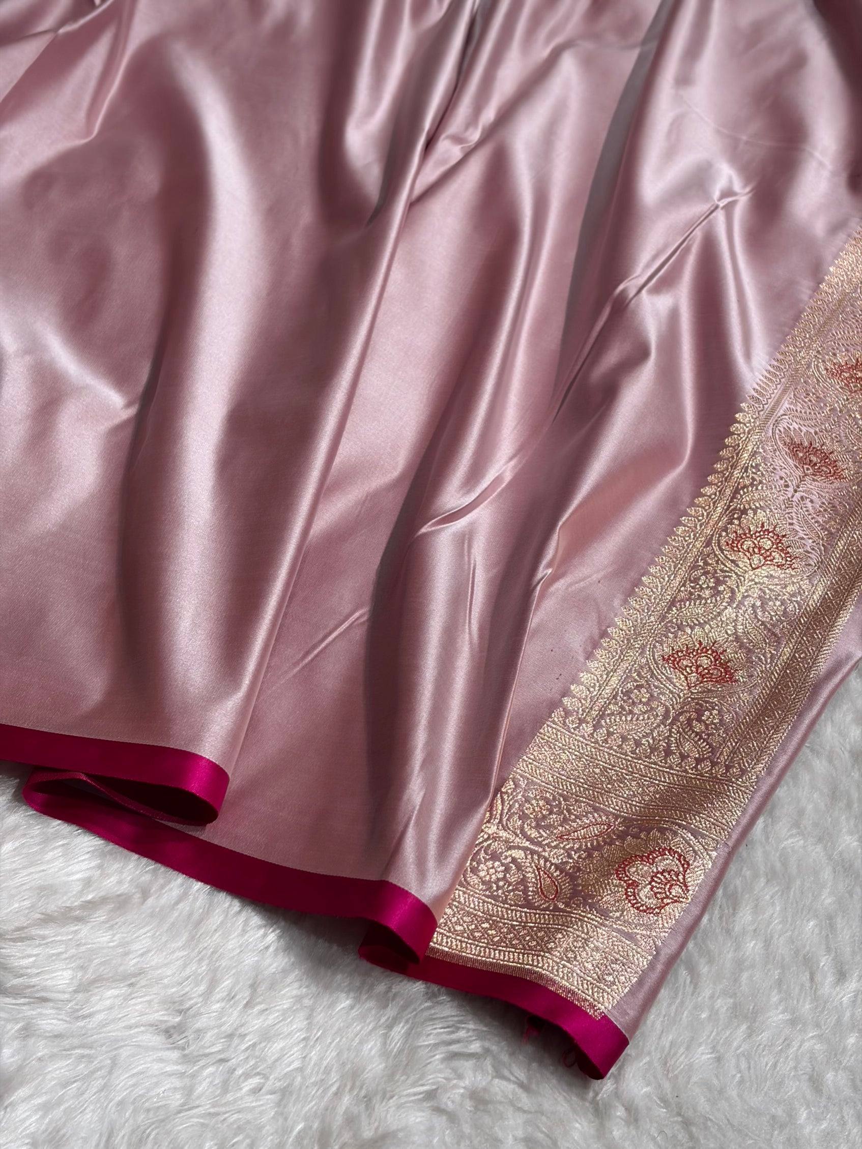 Floral boota Satin katan Silk Saree In Rose Pink Shades SK12