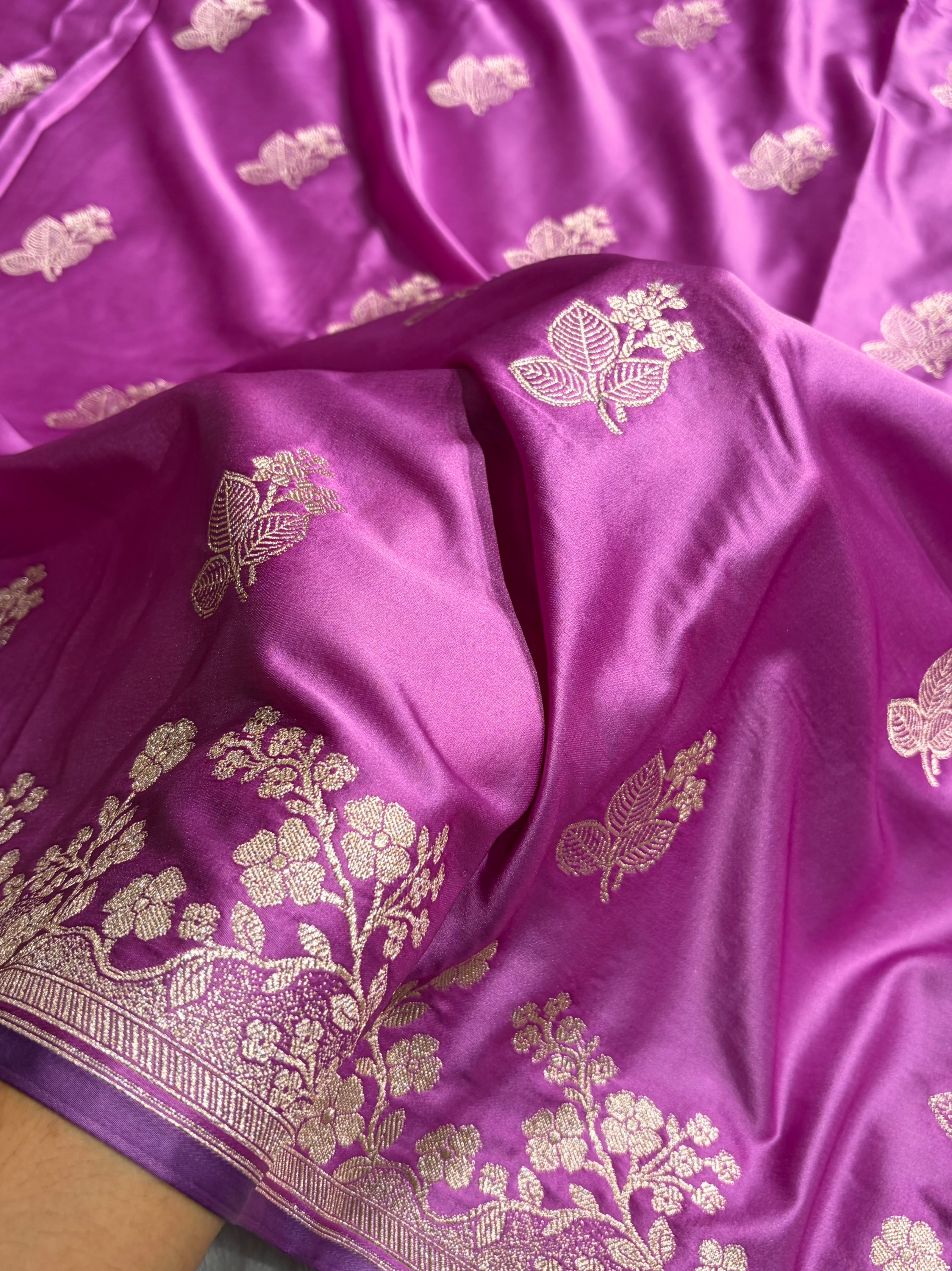 Banarasi Lavender Shades With Floral Border Mashru Silk Saree MCS83