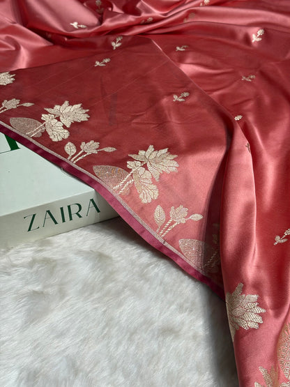 Peach Floral Border Booti Mashru Silk Saree MS54