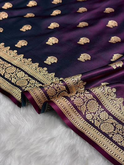Wine Booti Pattern Satin Katan Silk Saree SK49