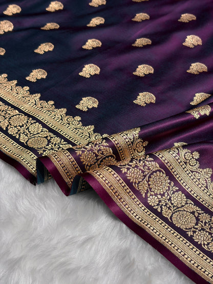 Wine Booti Pattern Satin Katan Silk Saree SK49