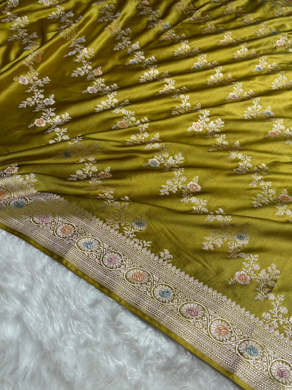 Mehendi Minakari Banarasi Cross Mashru Silk Saree MS01