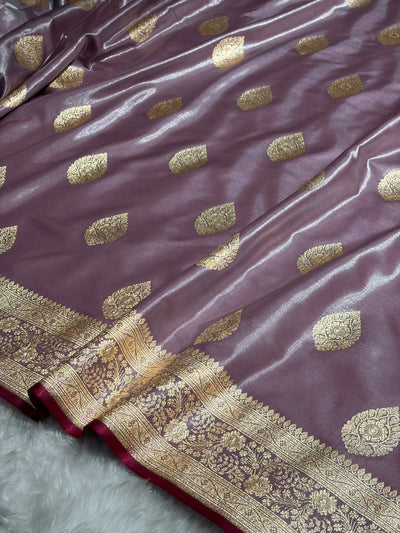 Ultra Light Weight Satin Silk Boota in Dusty Lavender Shades SS05