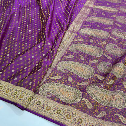 Dual tone Magenta Minakari booti Katan Silk Saree