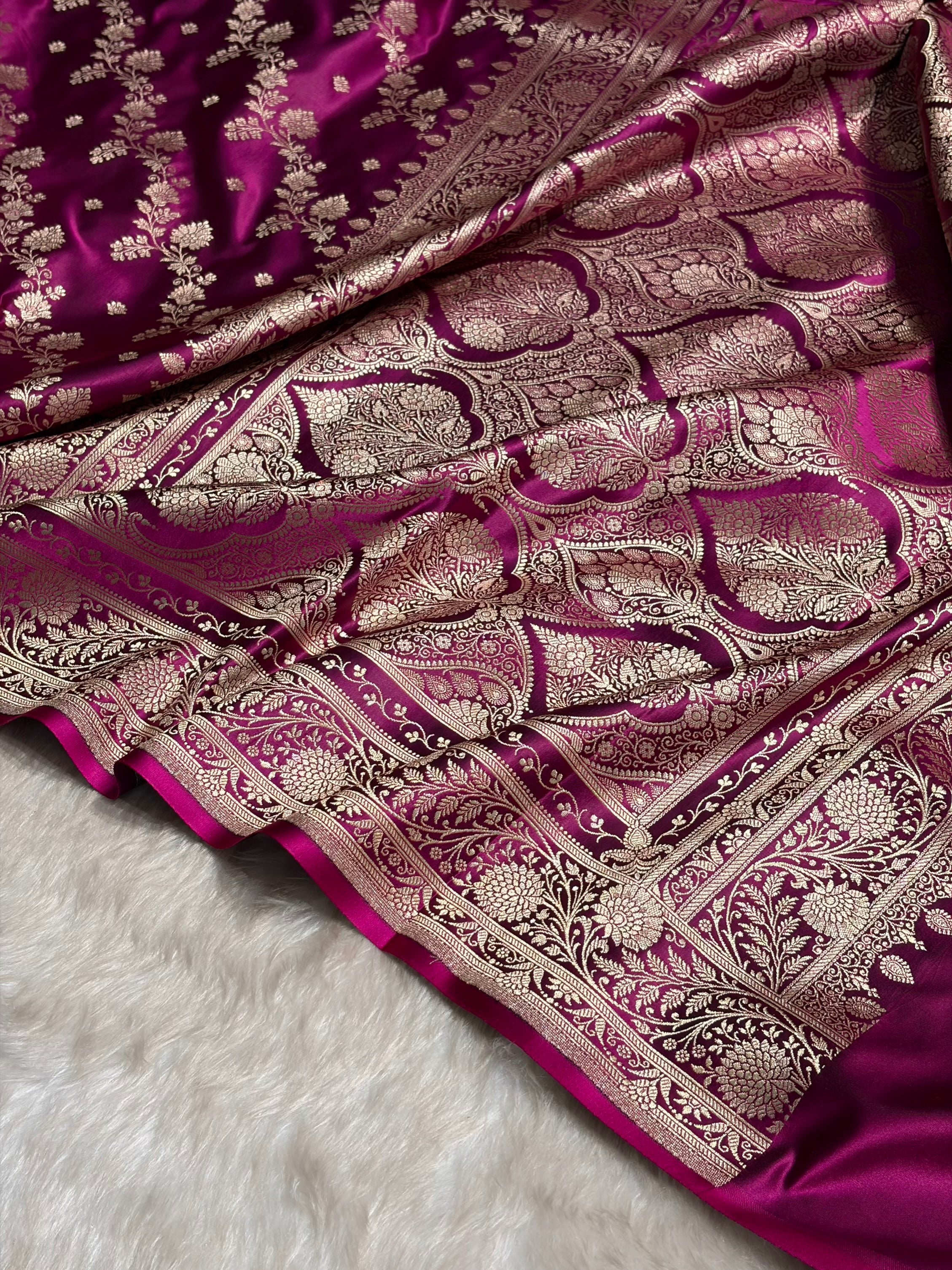 Wine Cross & Booti Banarasi Katan Silk Saree SK24