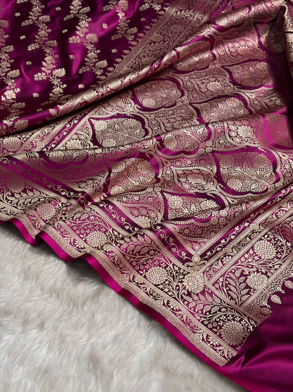 Wine Cross & Booti Banarasi Katan Silk Saree SK24