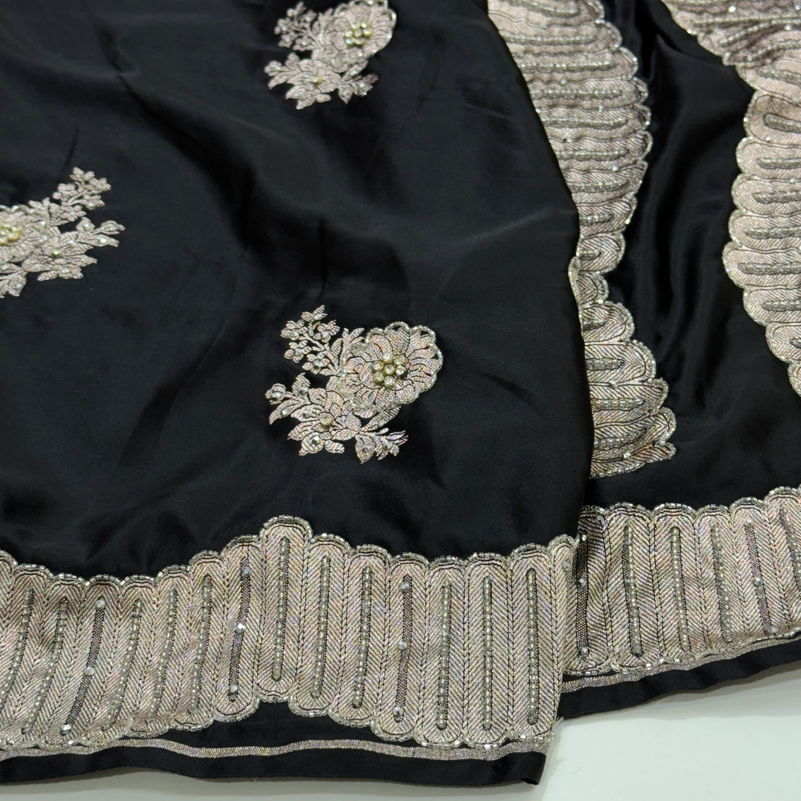 Beautiful Black Mashru Silk with Ari and stone work