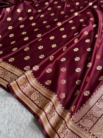 Banarasi Satin Katan Saree Booti Pattern in Chocolate Shades SK137