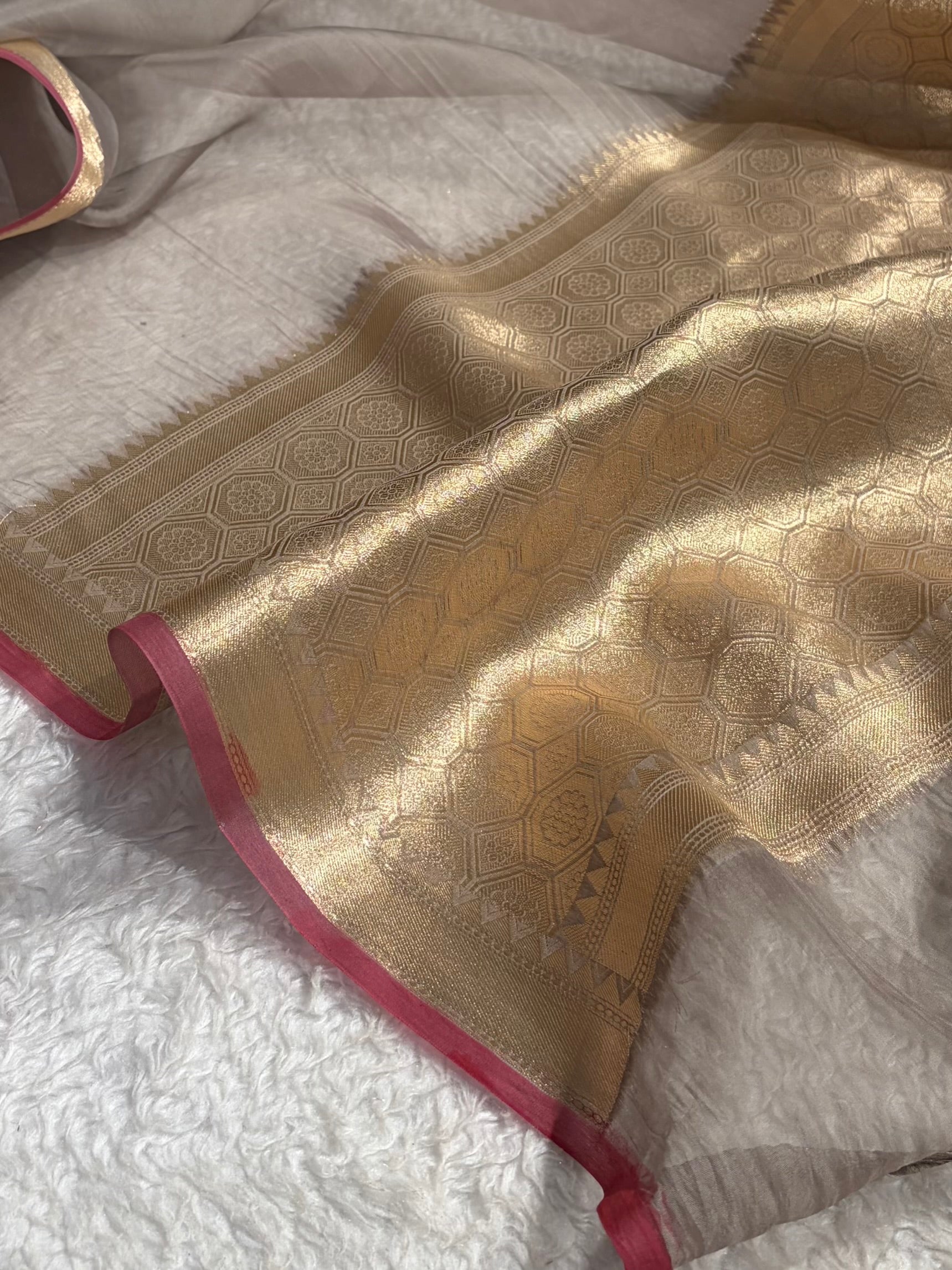 Pure Organza Light Grey Banarasi Silk Saree PO-01