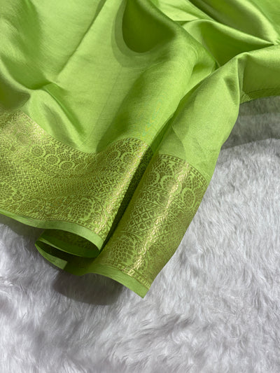 Banarasi Light Green Shade Flower Minakari Brocade Pure Caramel Mango Silk Saree CS-22