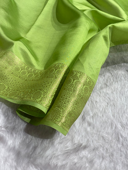 Banarasi Light Green Shade Flower Minakari Brocade Pure Caramel Mango Silk Saree CS-22