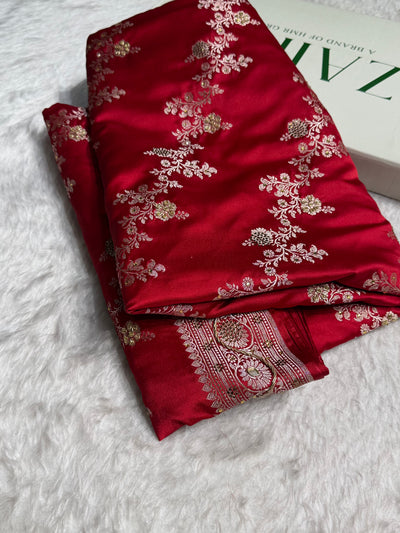 Banarasi Bridal Maroon Mashru Silk cross BMCS01