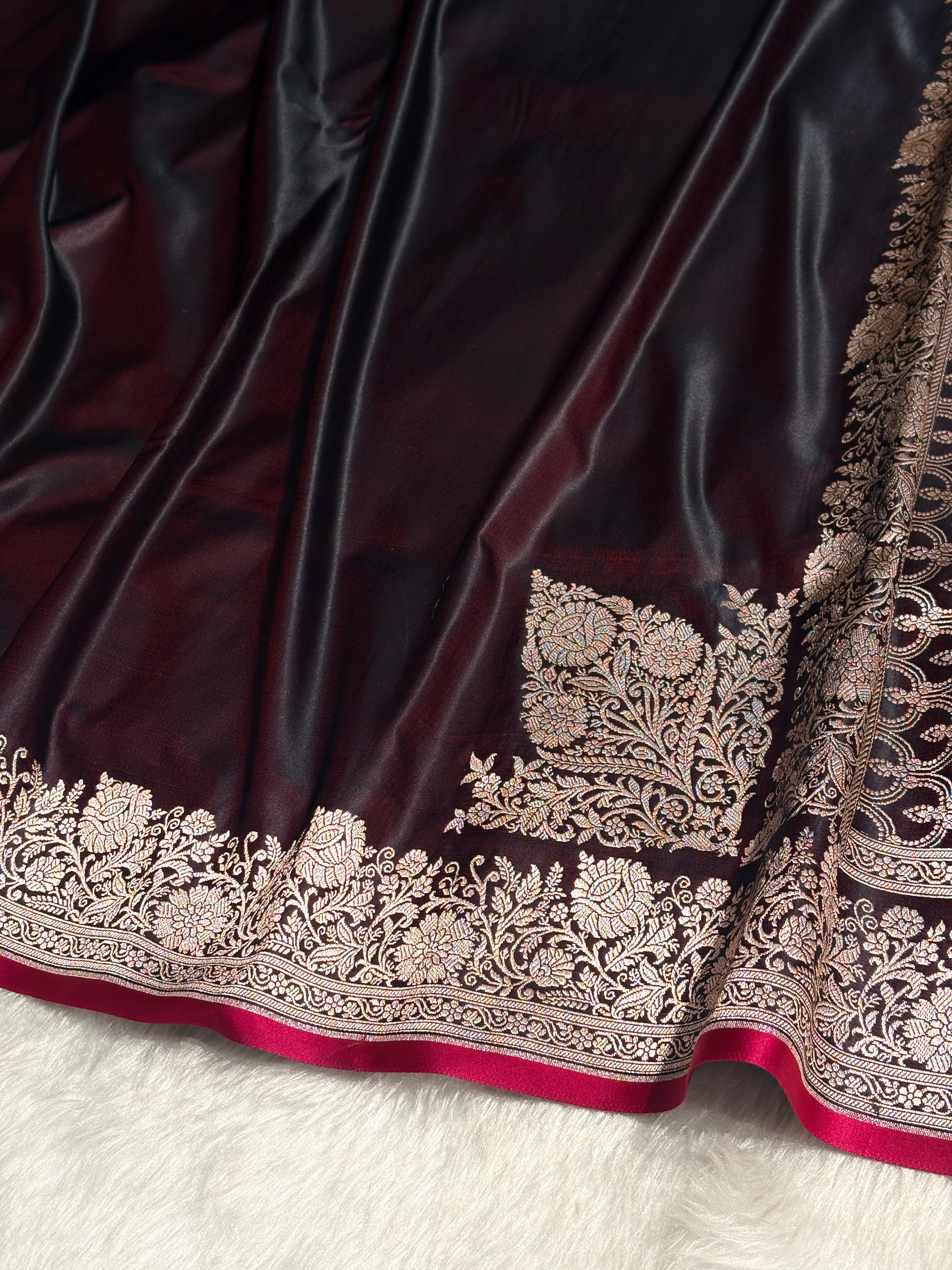 Garnet Shades Floral Border Mashru Silk Saree