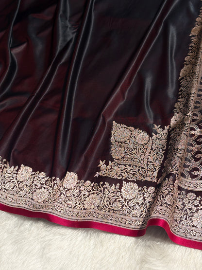 Garnet Shades Floral Border Mashru Silk Saree