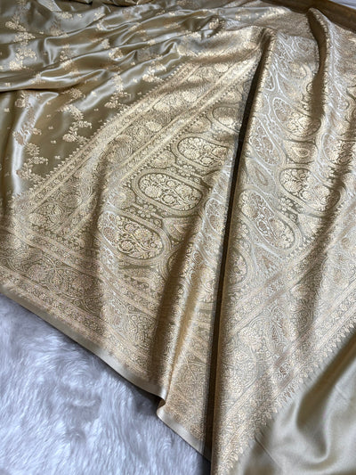 Banarasi Satin Katan Saree With Jaal Pattern in Tusser Shades SK121
