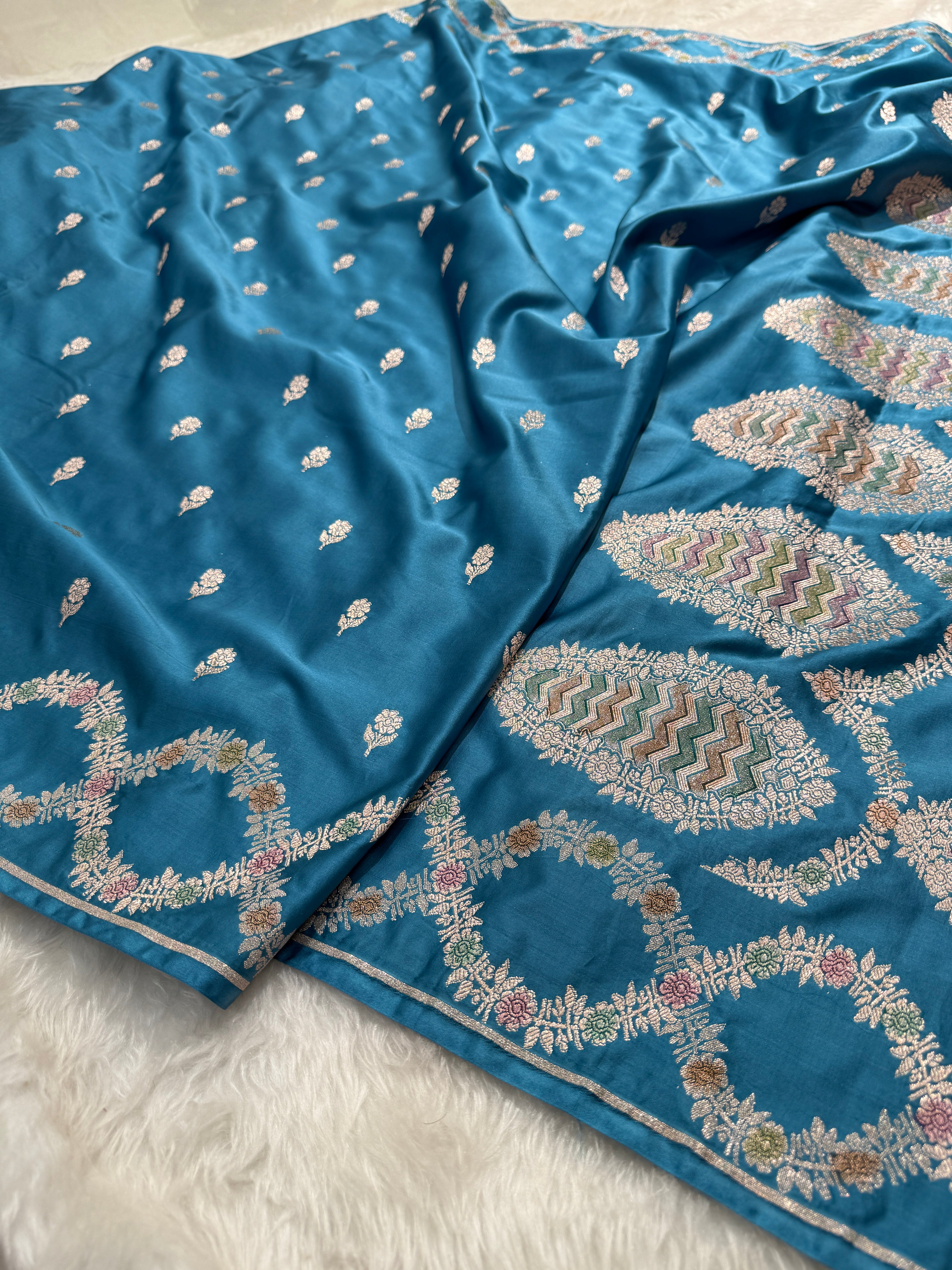 Dusty German Blue With Minakari Mashru Silk Saree MSSM1