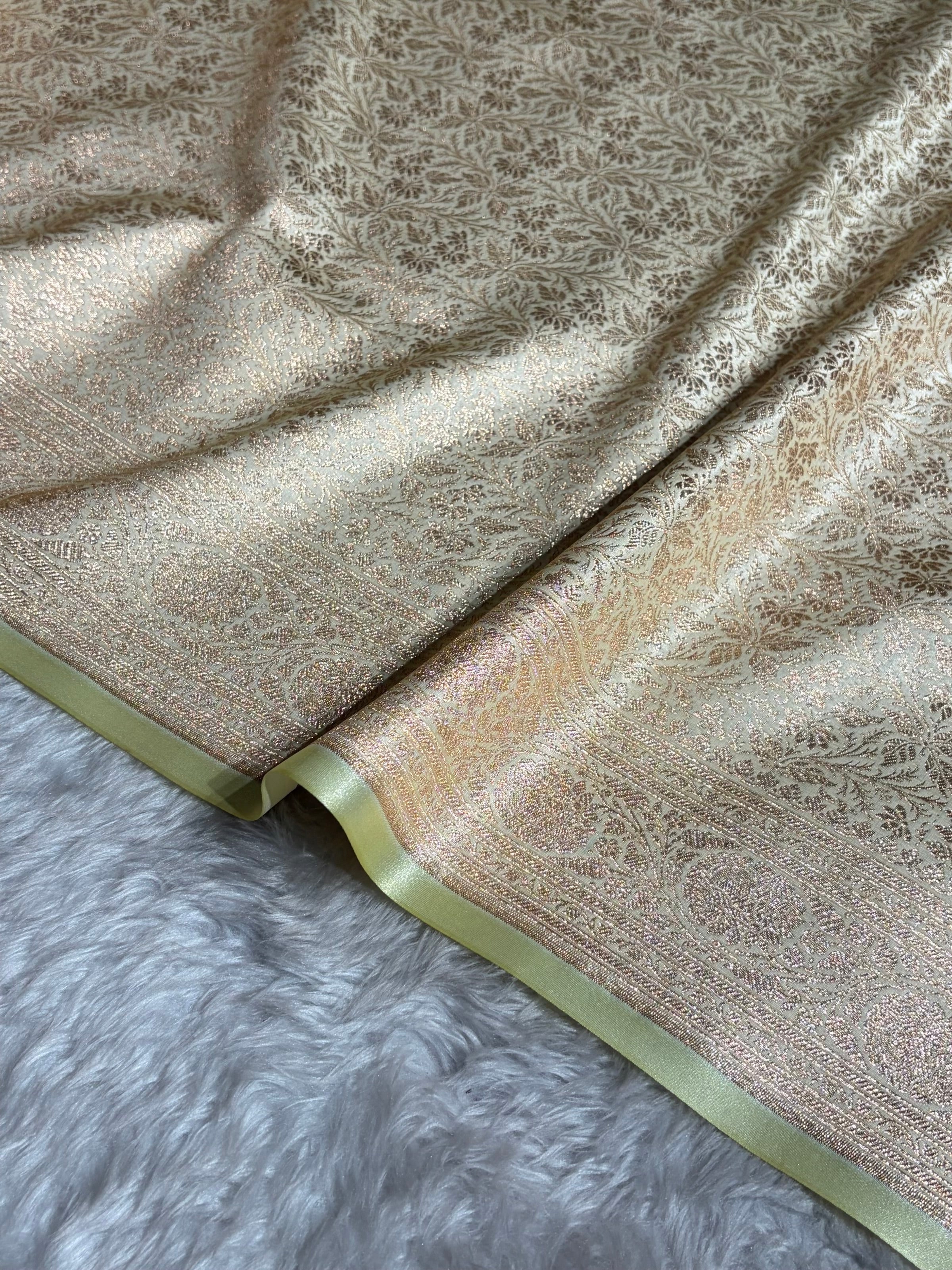 Cream Shades Brocade Satin Silk Saree Banarasi Saree Shades SS30