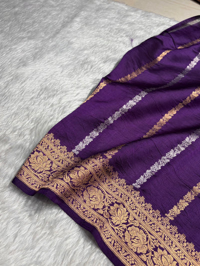 Contrast Mehendi With Purple Shades Boota Handwoven Pure Paper Silk RM-07