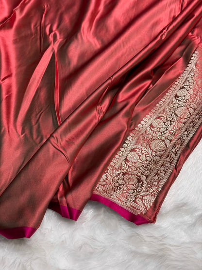 Cross Peach Shades Floral Booti Mashru Silk Saree MSM-69