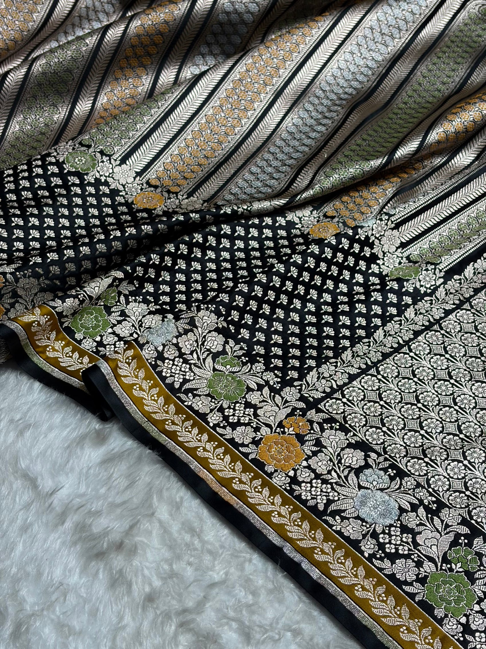 Banarasi Black Shades Floral Minakari Skirt Border Mashru Silk Saree MSM-83