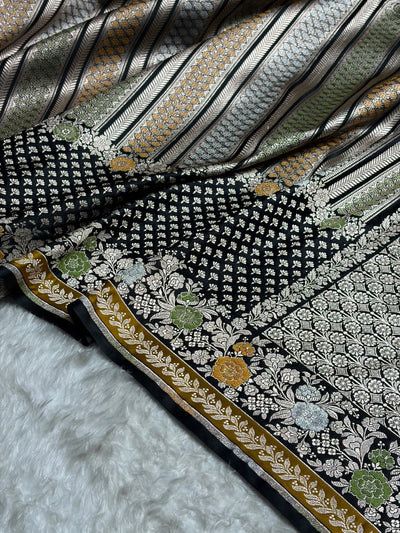 Banarasi Black Shades Floral Minakari Skirt Border Mashru Silk Saree MSM-83