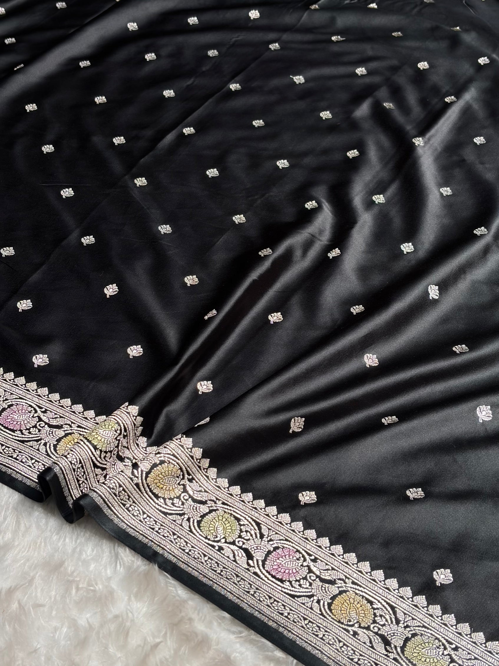 Black Shades Banarasi Minakari Booti Mashru Silk Saree MS10