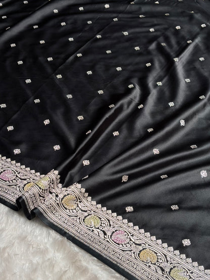 Black Shades Banarasi Minakari Booti Mashru Silk Saree MS10