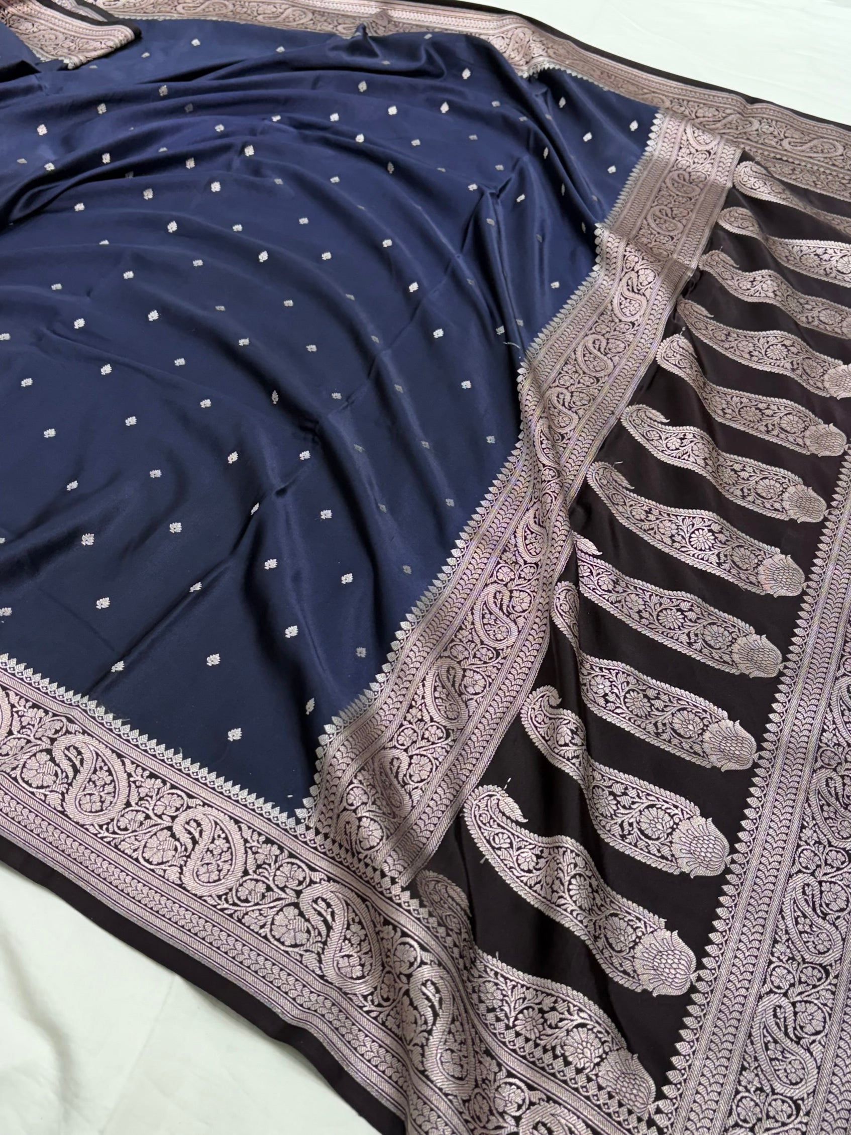 Navy Blue / Black Shade With Booti Pattern Mashru Silk Saree