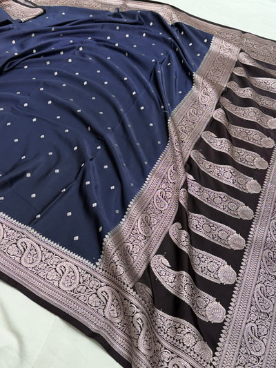 Navy Blue / Black Shade With Booti Pattern Mashru Silk Saree