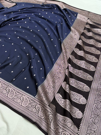 Navy Blue / Black Shade With Booti Pattern Mashru Silk Saree