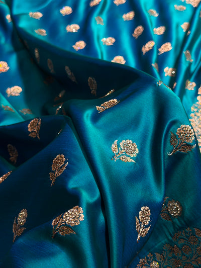 Banarasi Peacock Floral Booti With Swarovski Work Katan Silk Saree BSK23