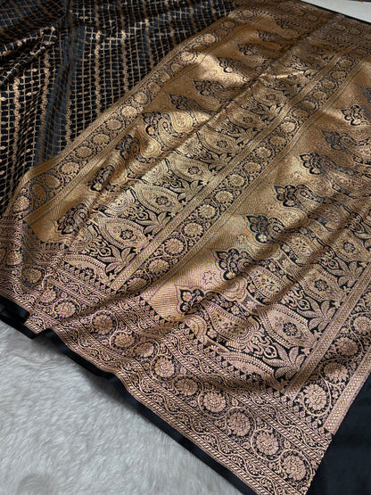 Black Banarasi Brocade Soft Katan Silk Saree SKB-01