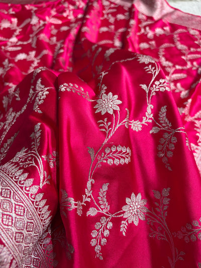 Banarasi Pattern Jaal Rani Shade Mashru Silk Saree MCS23
