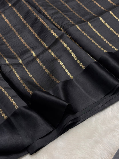 Black Meena Boota Handwoven Raw Mango Silk RM-30