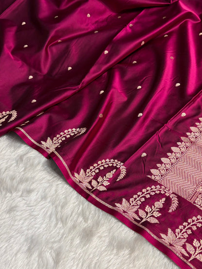 Wine Boota With Floral Border Mashru Silk Saree MSM-95